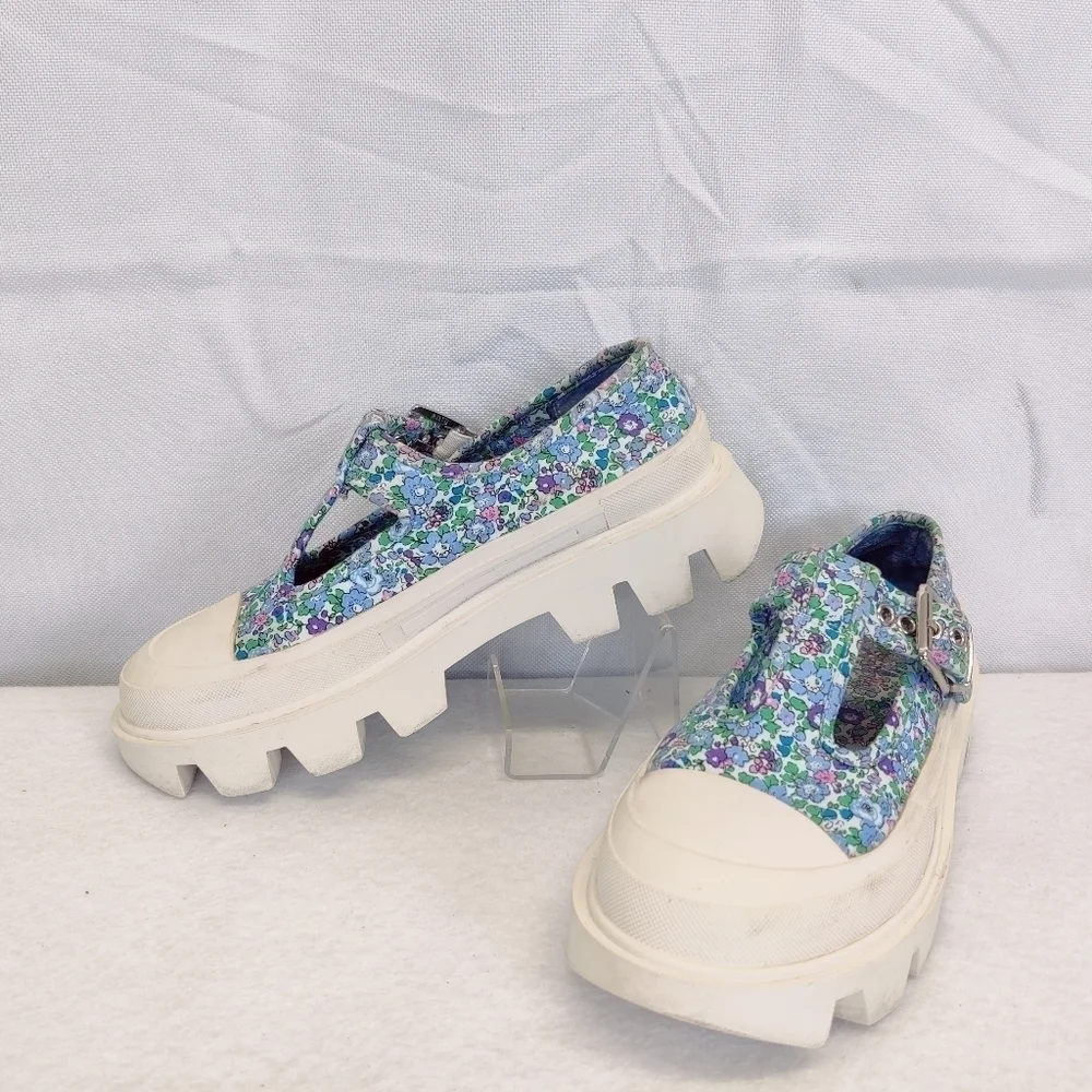 Jeffrey Campbell Enfance Floral T-Strap Mary Jane Platform Chunk Lug Sole Shoe 8